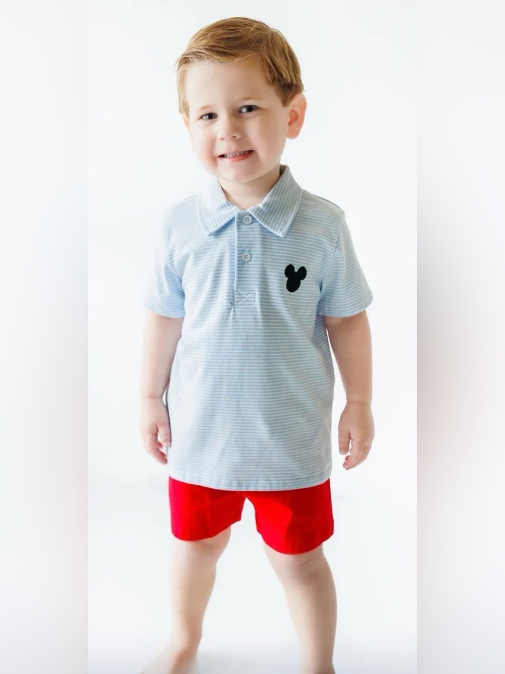 Itsy Bitsy Kids Boys Short Sleeve Blue Striped Mouse Polo Sz 8 Preppy
